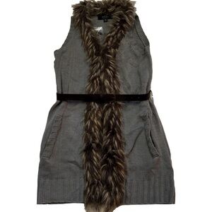 DASH by Kardashian Women's Gray Faux Fur Vest Size XXS Removable Belt Pockets